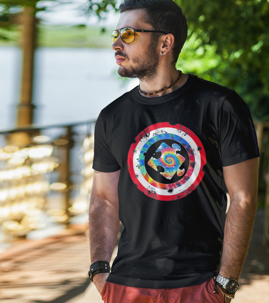 Tie Dye Captain Puzzle Autism Awareness Spiral T-Shirt