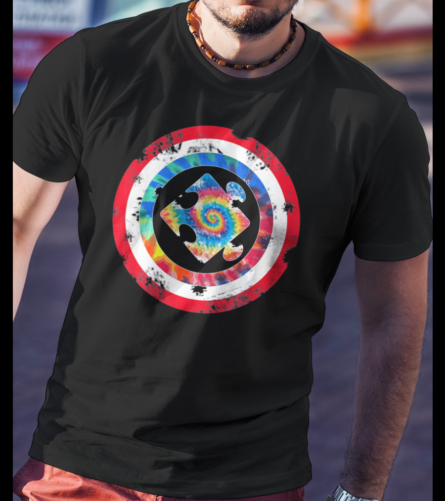 Tie Dye Captain Puzzle Autism Awareness Spiral T-Shirt