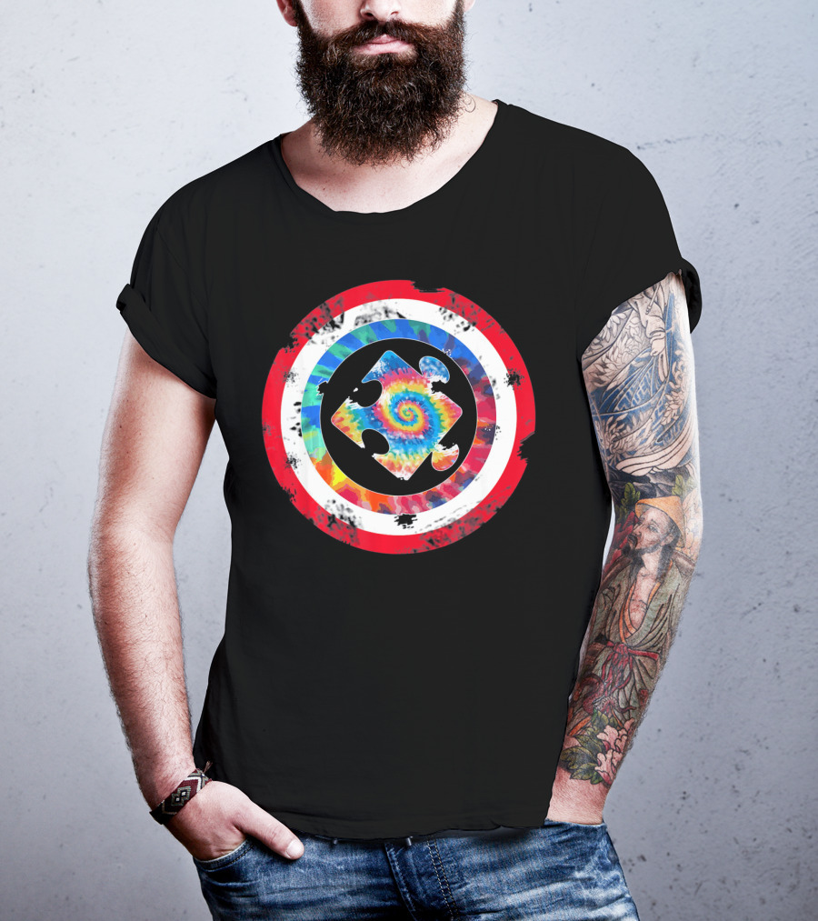 Tie Dye Captain Puzzle Autism Awareness Spiral T-Shirt