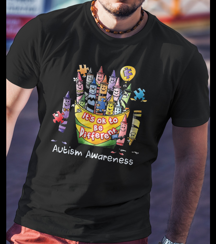 It's Ok To Be Different Autism Awareness Crayons Puzzle Balloon T-Shirt