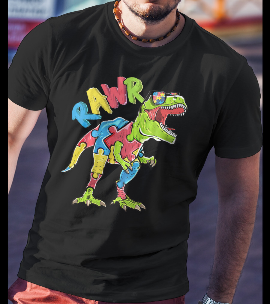 RAWR Rex Dinosaur Autism Awareness Puzzle Piece T-Shirt