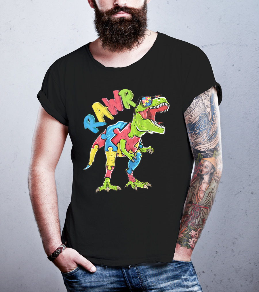 RAWR Rex Dinosaur Autism Awareness Puzzle Piece T-Shirt
