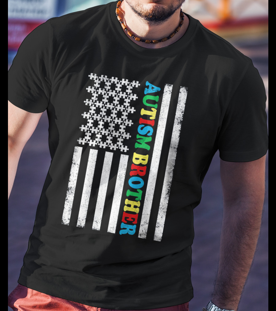 Autism Brother American Flag Puzzle Piece T-Shirt