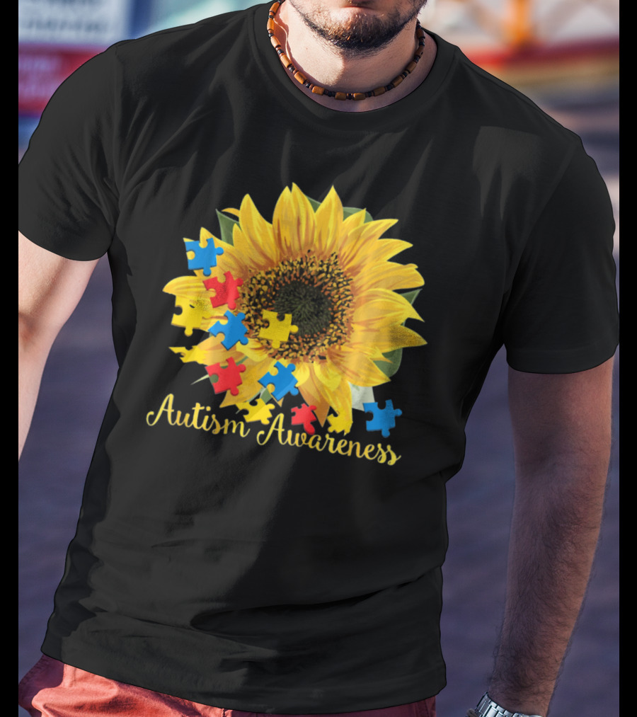 Autism Awareness Sunflower With Puzzle Pieces T-Shirt