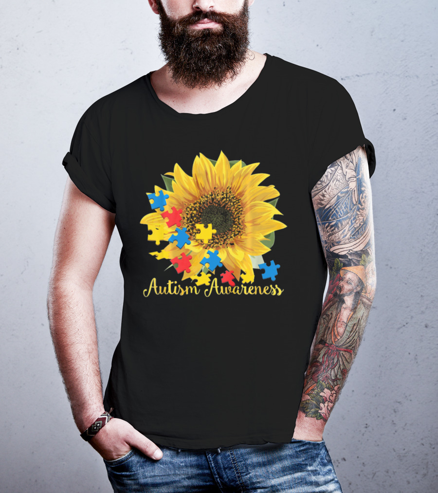 Autism Awareness Sunflower With Puzzle Pieces T-Shirt
