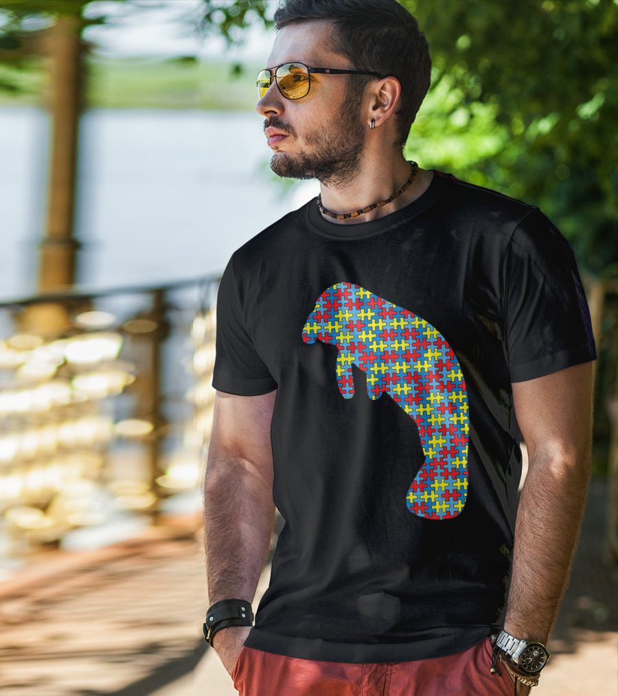 Manatee Autism Awareness Puzzle Pattern Kids Dugong T-Shirt