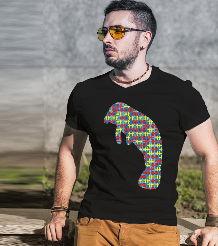 Manatee Autism Awareness Puzzle Pattern Kids Dugong T-Shirt