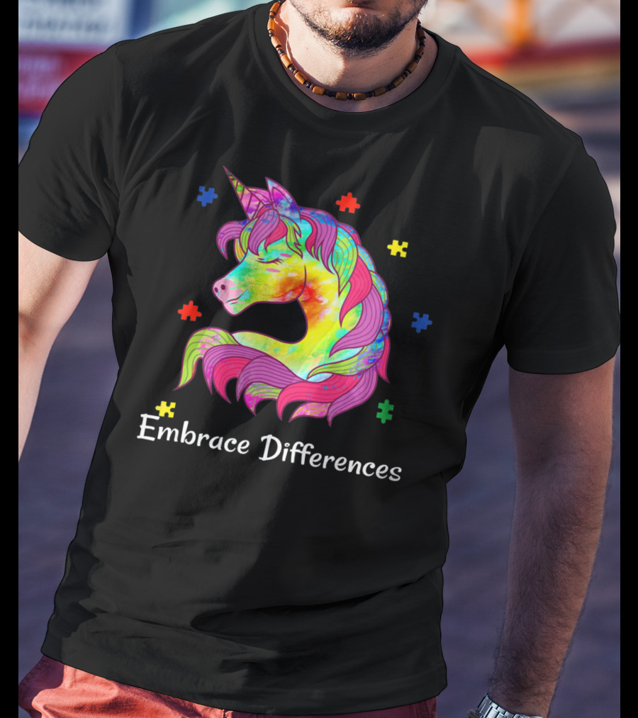 Embrace Differences Unicorn Autism Puzzle Pieces T-Shirt