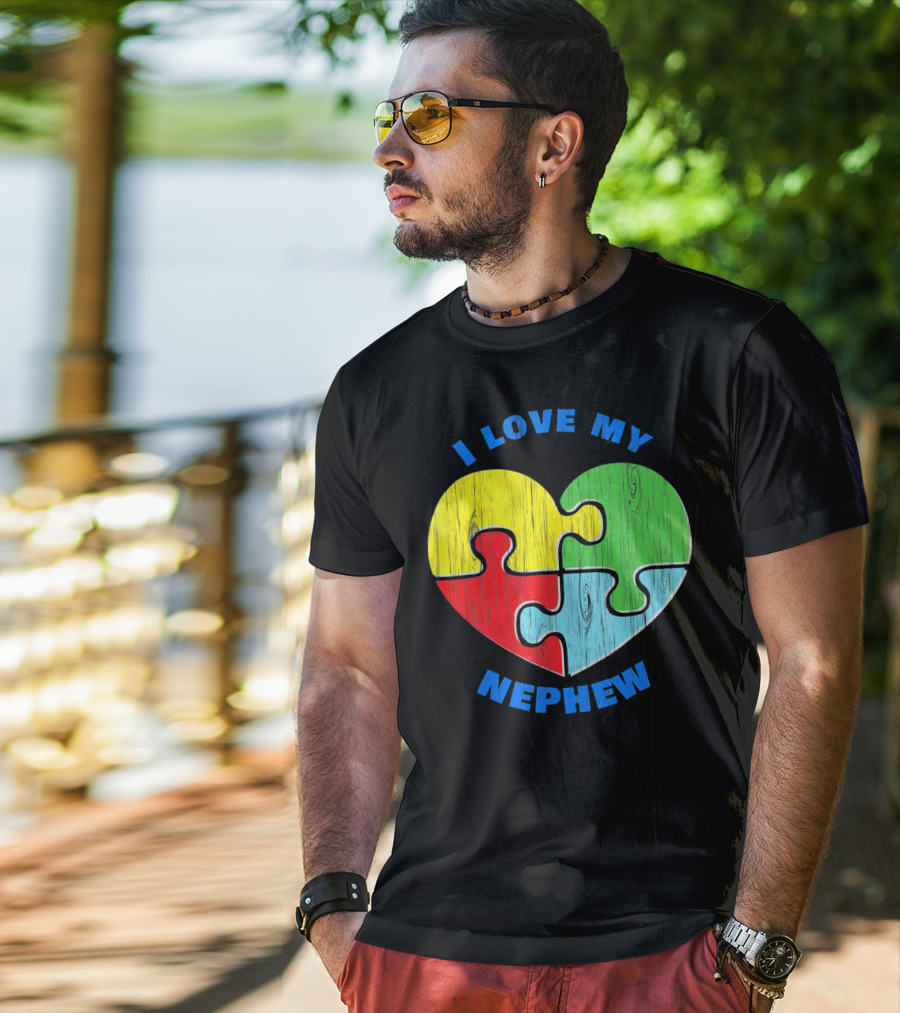 I Love My Nephew Autism Awareness Puzzle Heart T-Shirt