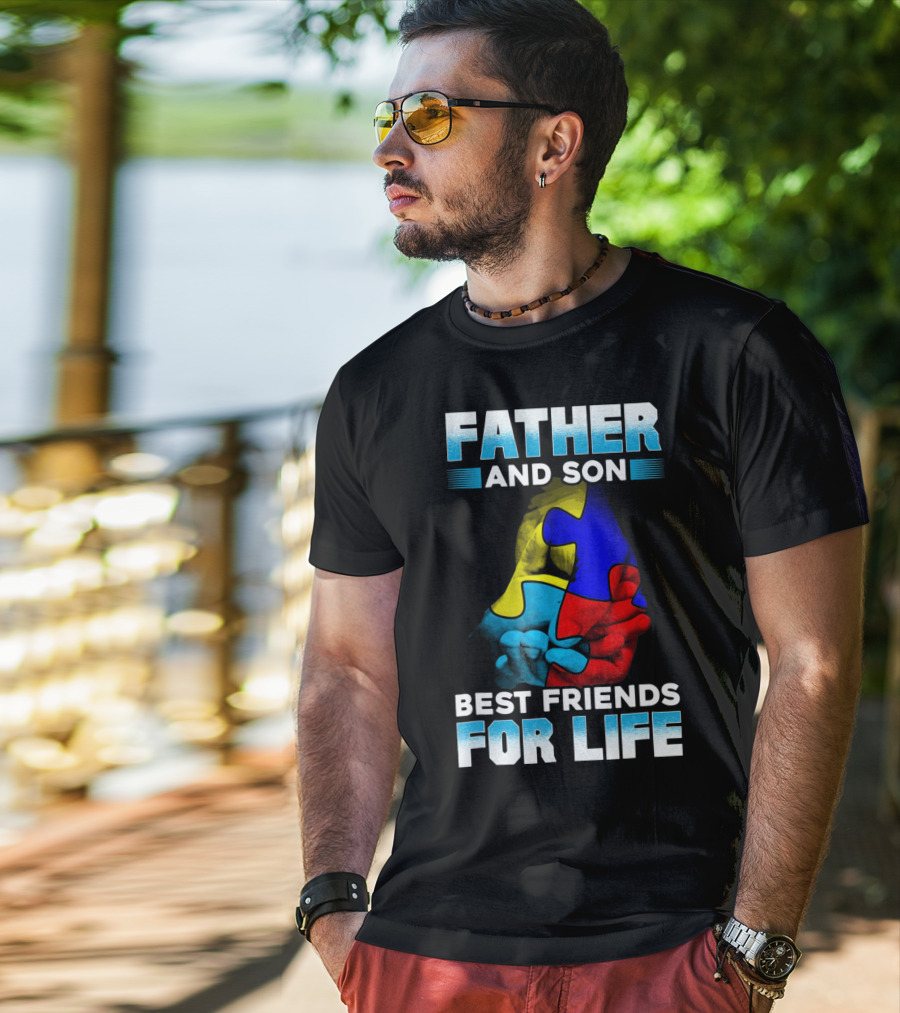 Father And Son Best Friends For Life Puzzle Autism Awareness T-Shirt