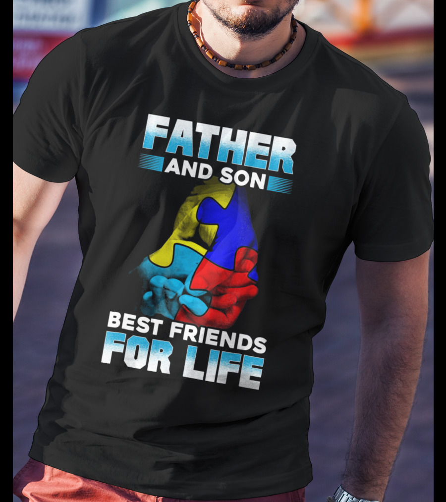 Father And Son Best Friends For Life Puzzle Autism Awareness T-Shirt