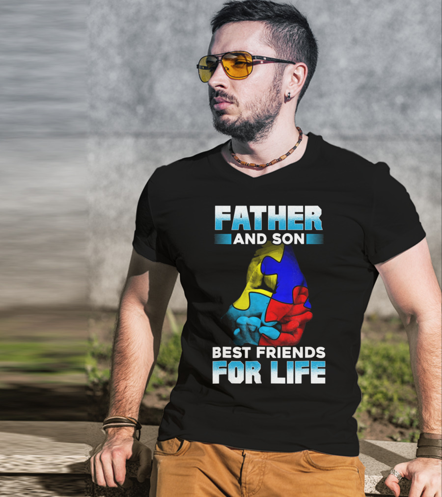 Father And Son Best Friends For Life Puzzle Autism Awareness T-Shirt