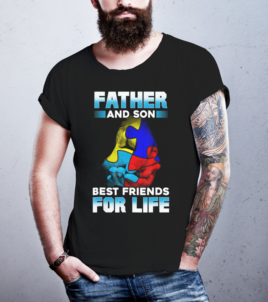 Father And Son Best Friends For Life Puzzle Autism Awareness T-Shirt