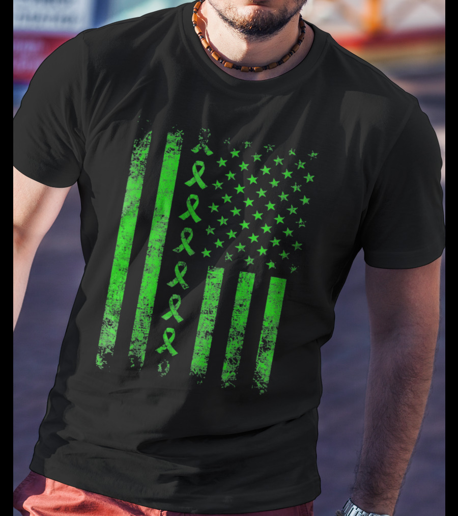 Green Ribbon US Flag Cerebral Palsy Awareness T-Shirt