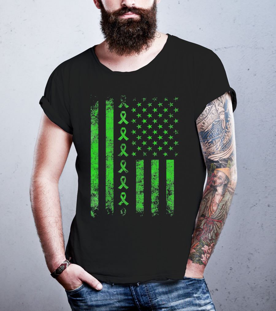 Green Ribbon US Flag Cerebral Palsy Awareness T-Shirt