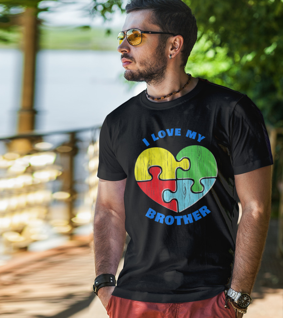 I Love My Brother Autism Awareness Puzzle Heart T-Shirt