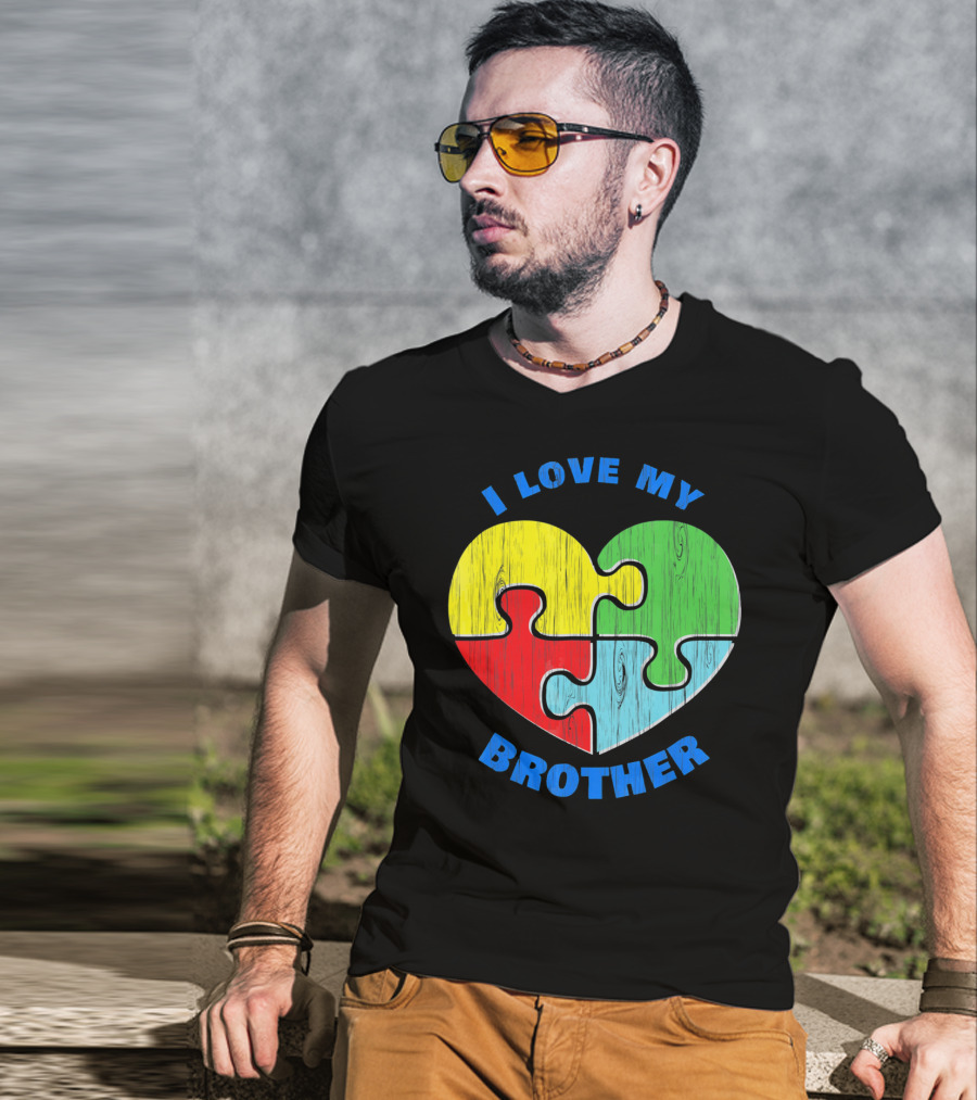 I Love My Brother Autism Awareness Puzzle Heart T-Shirt