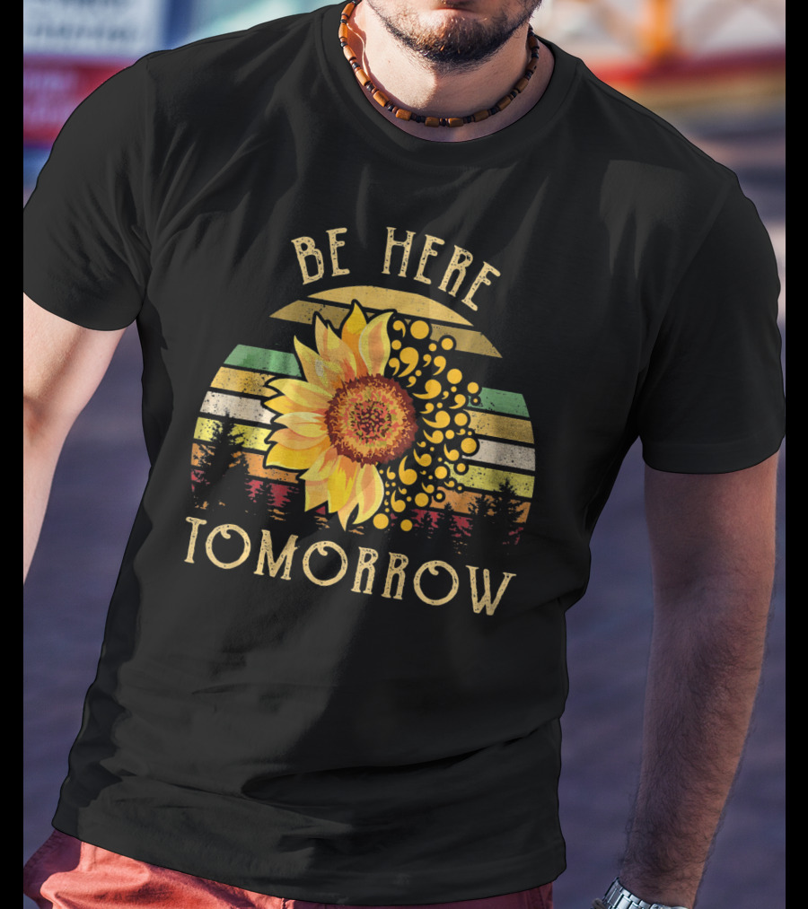 Be Here Tomorrow Sunflower Vintage Stripes T-Shirt