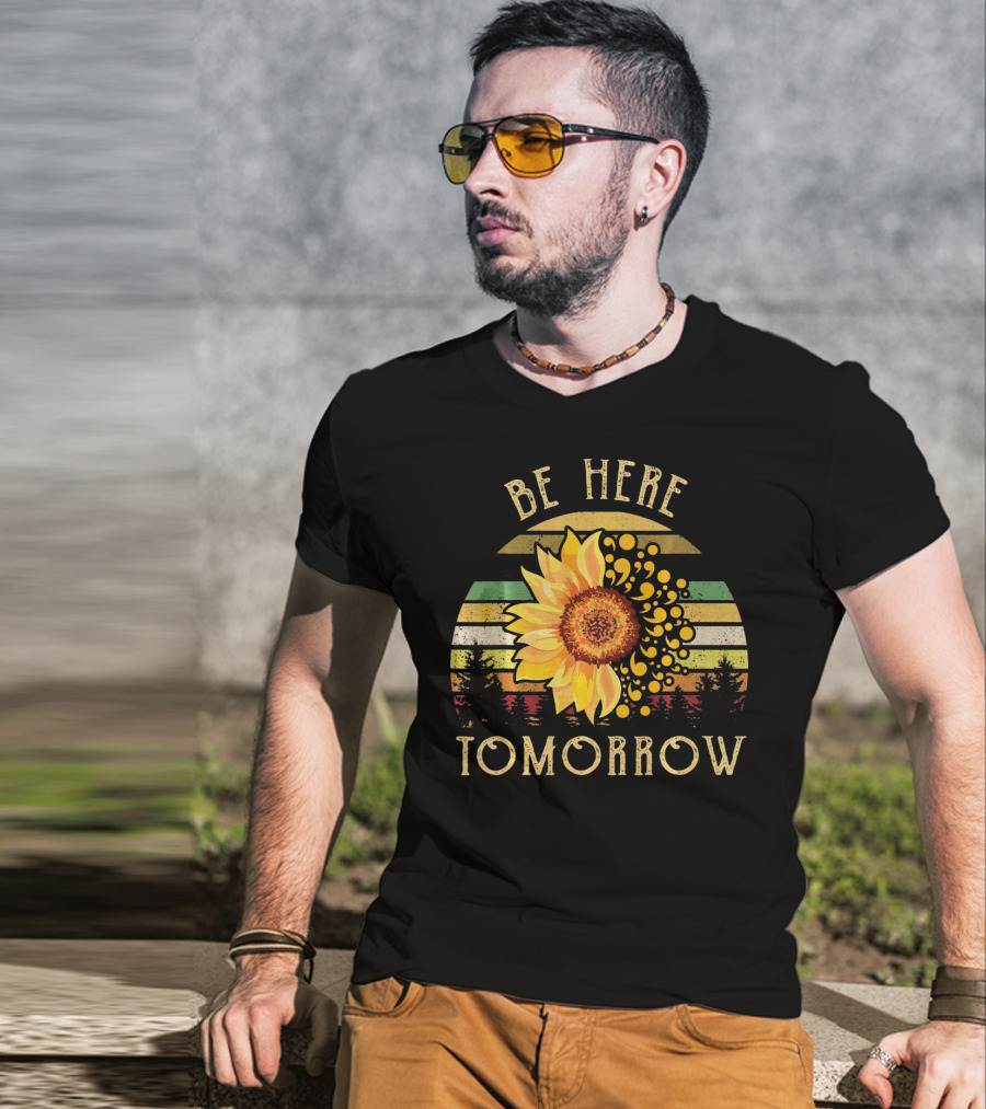 Be Here Tomorrow Sunflower Vintage Stripes T-Shirt