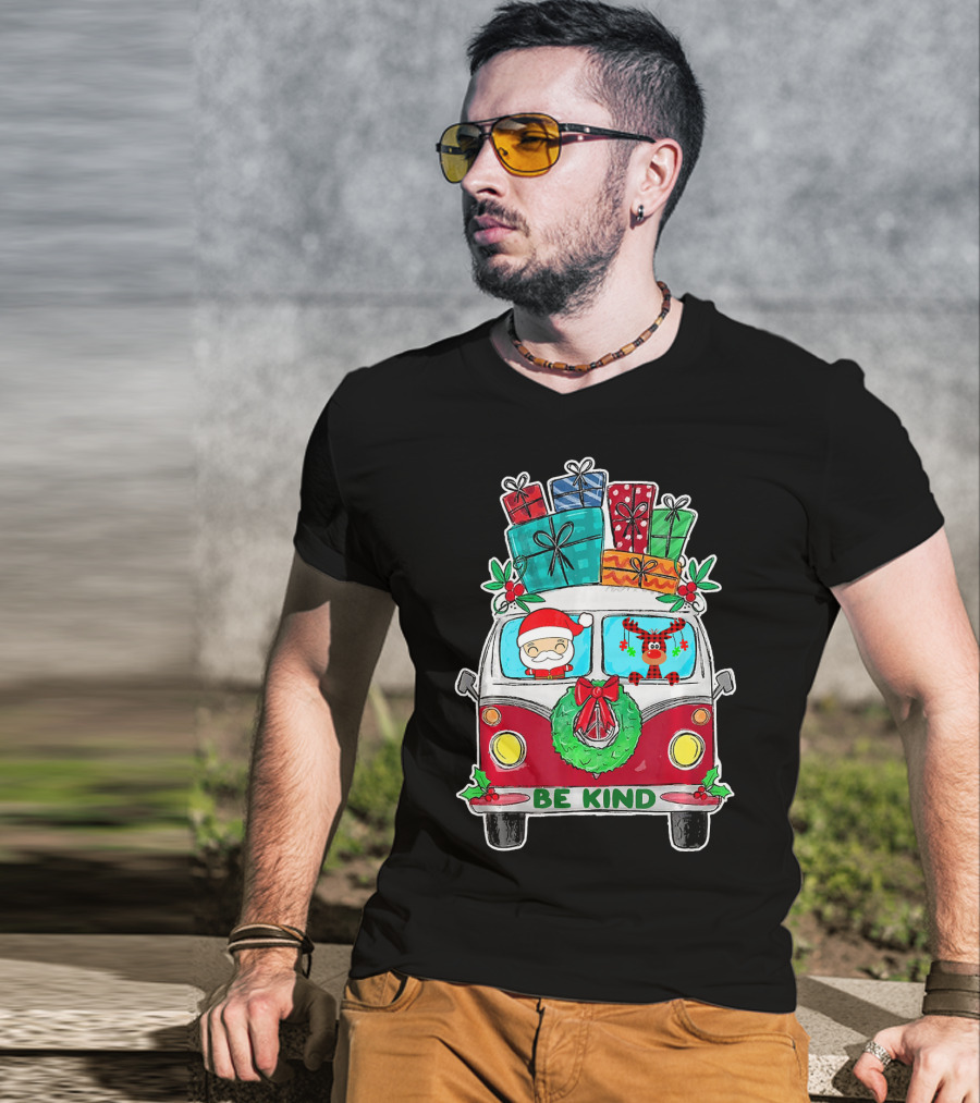 Be Kind Christmas Van Santa Reindeer Gifts T-Shirt