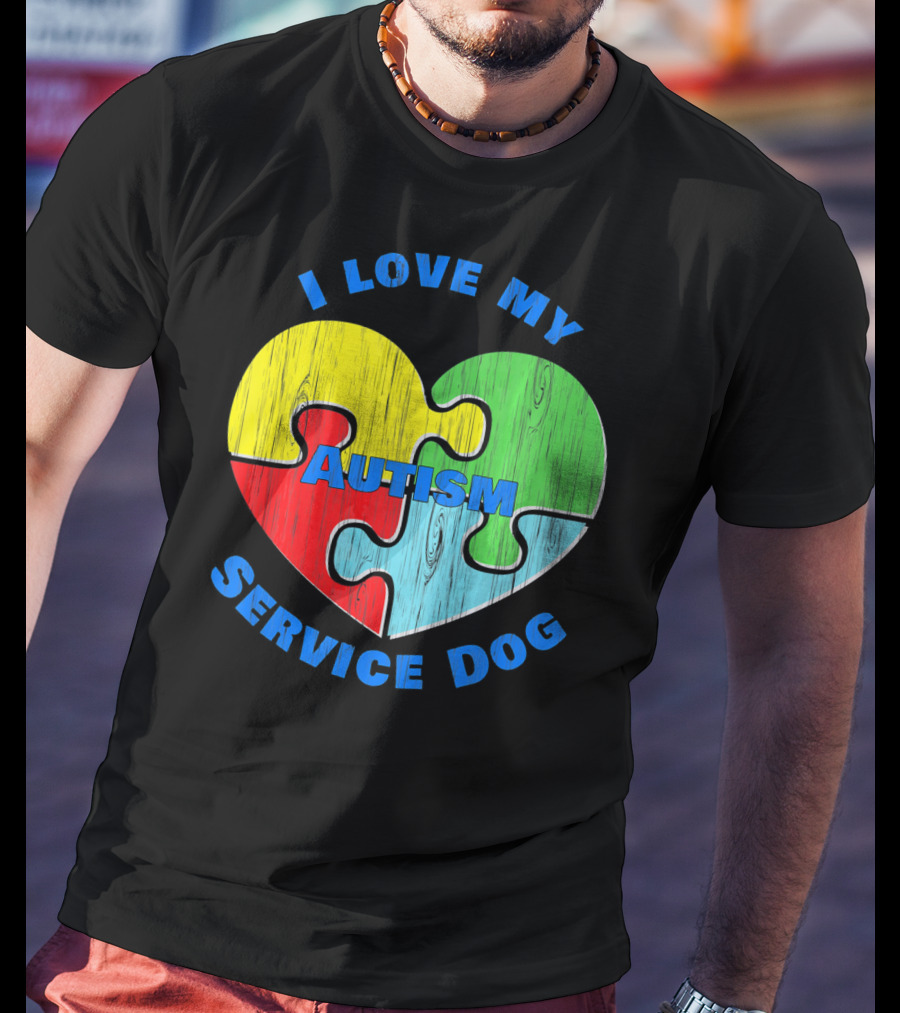 I Love My Autism Service Dog Puzzle Heart T-Shirt