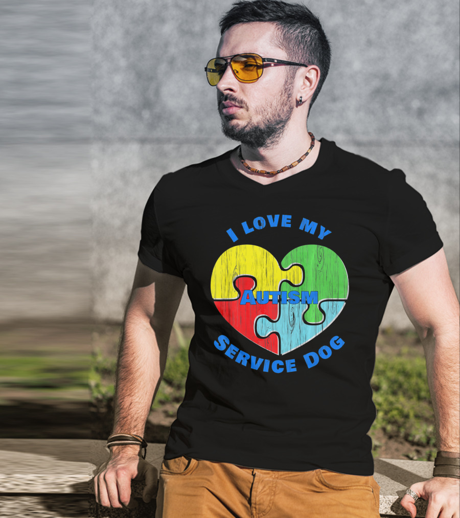 I Love My Autism Service Dog Puzzle Heart T-Shirt