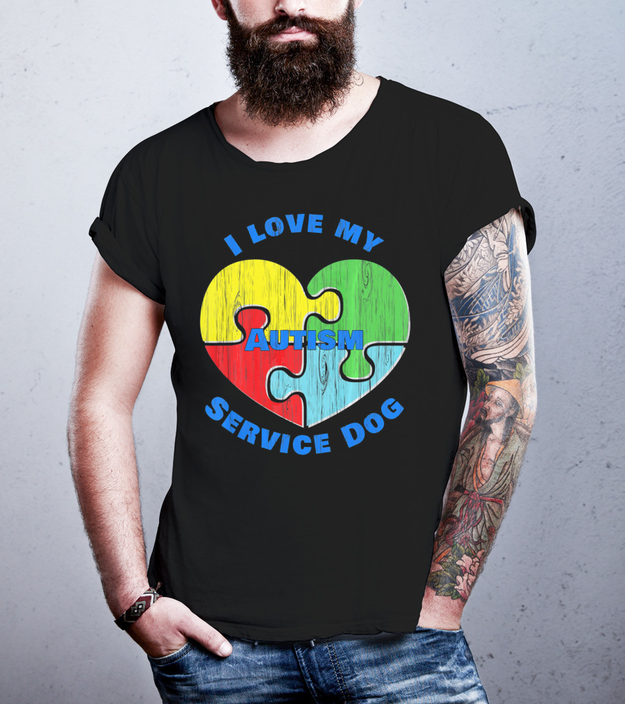 I Love My Autism Service Dog Puzzle Heart T-Shirt