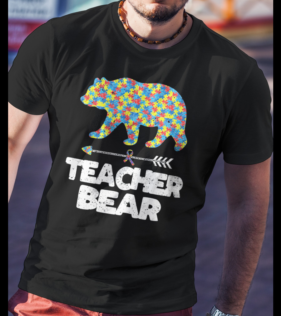 TEACHER BEAR Autism Puzzle Bear With Arrow T-Shirt