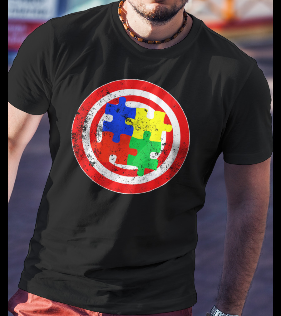 Autism Awareness Puzzle Shield Captain Autism T-Shirt