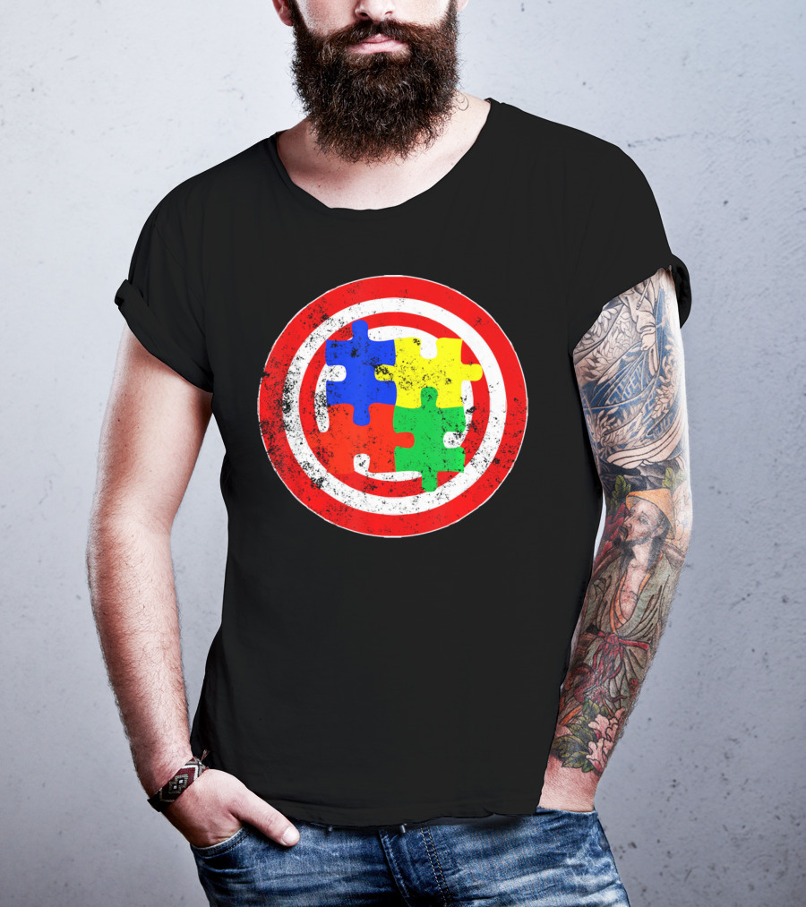 Autism Awareness Puzzle Shield Captain Autism T-Shirt