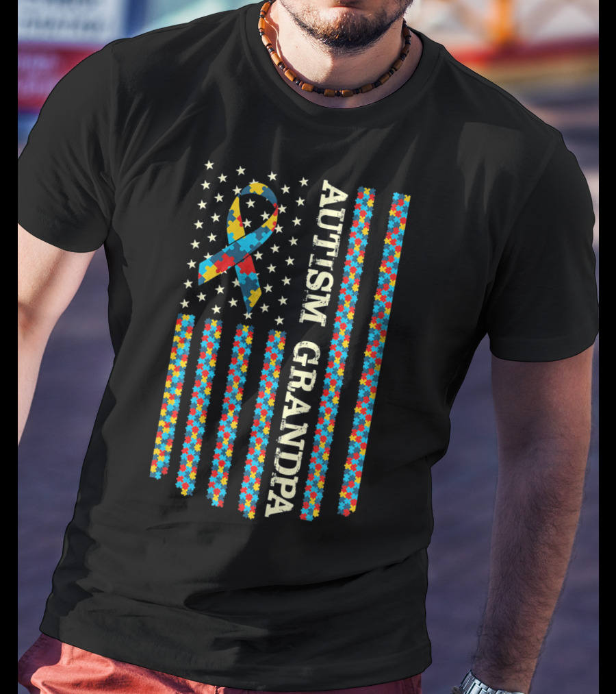 Autism Grandpa Puzzle Ribbon T-Shirt