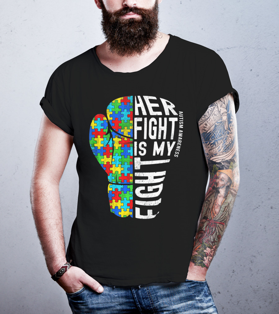 Autism Awareness Her Fight Is My Fight Boxing Glove Puzzle T-Shirt