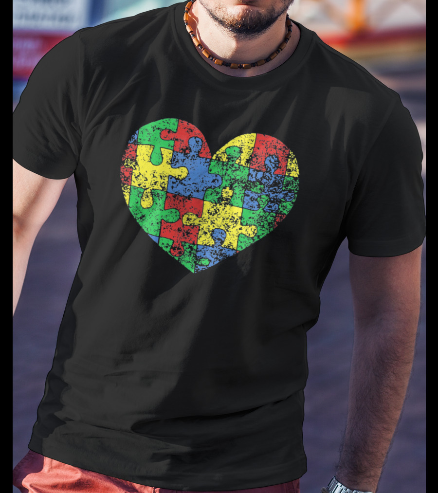 Distressed Heart Puzzle Autism T-Shirt