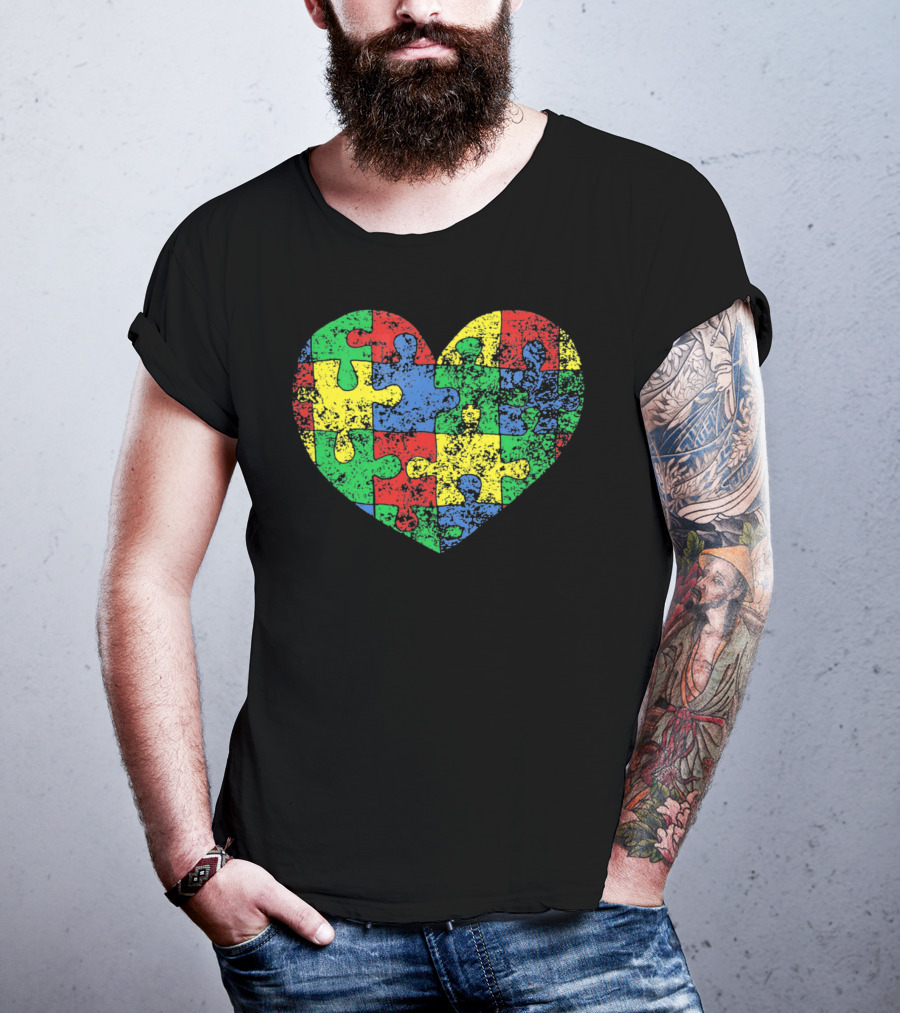 Distressed Heart Puzzle Autism T-Shirt