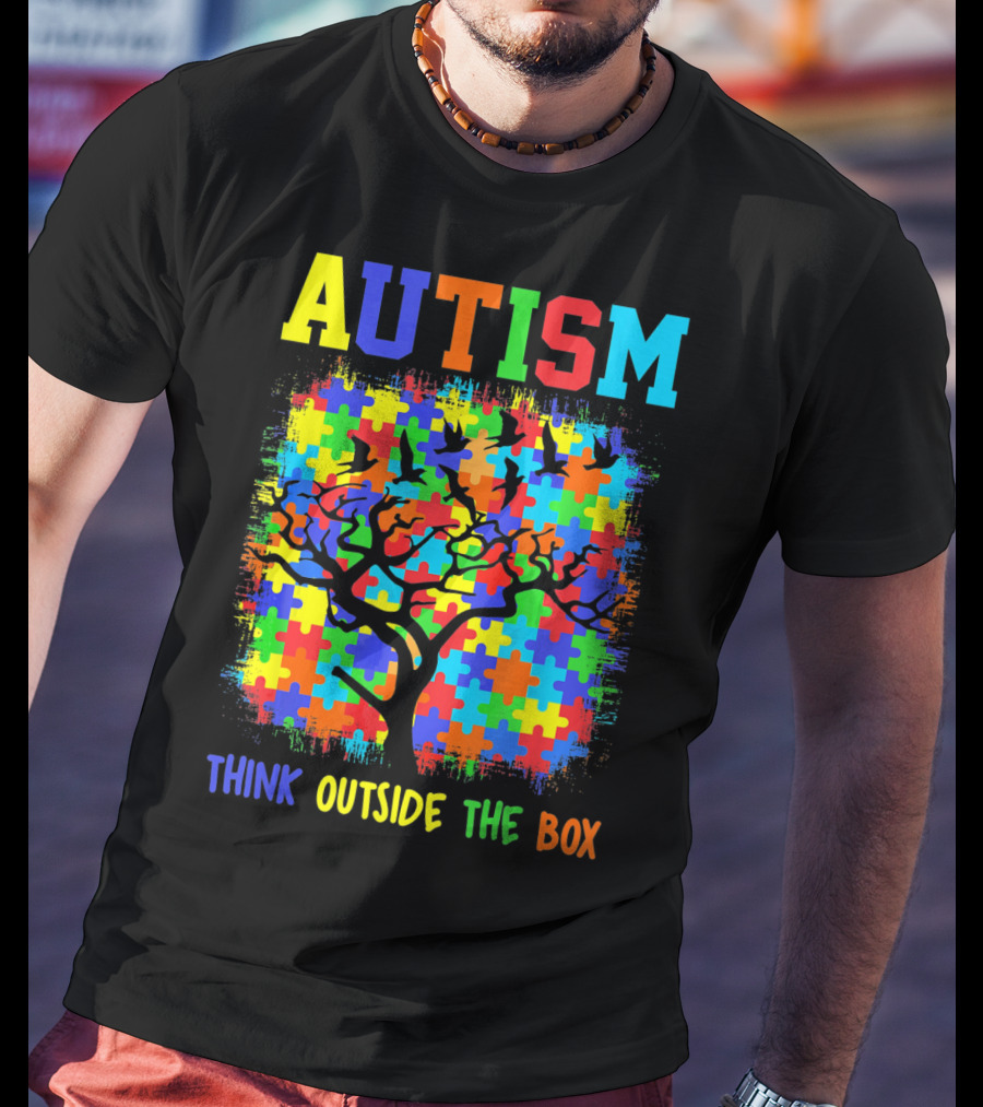 Autism Think Outside The Box Puzzle Tree T-Shirt