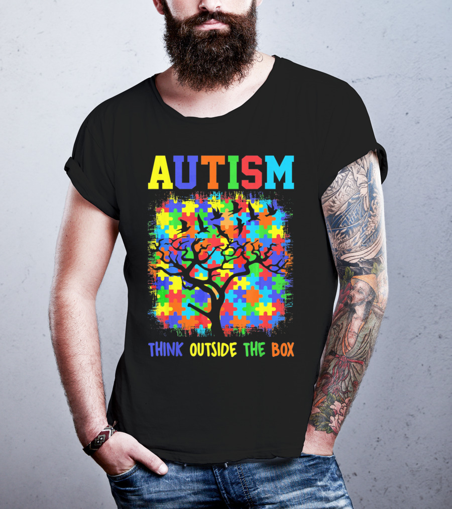 Autism Think Outside The Box Puzzle Tree T-Shirt