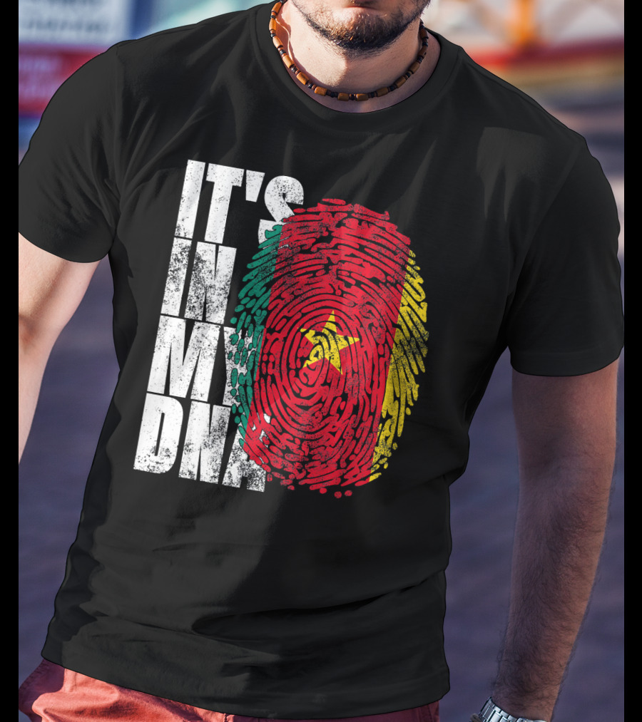 IT'S IN MY DNA Cameroonian Afro American Flag Fingerprint T-Shirt