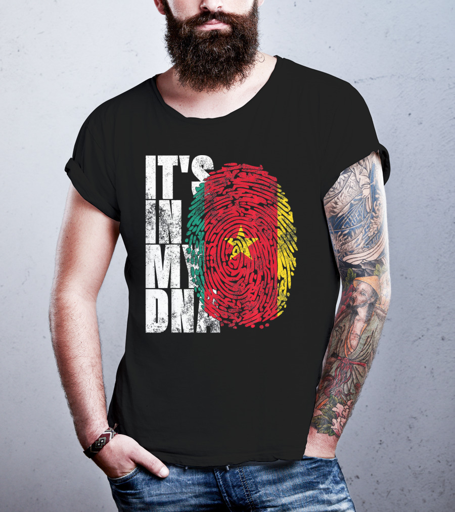 IT'S IN MY DNA Cameroonian Afro American Flag Fingerprint T-Shirt