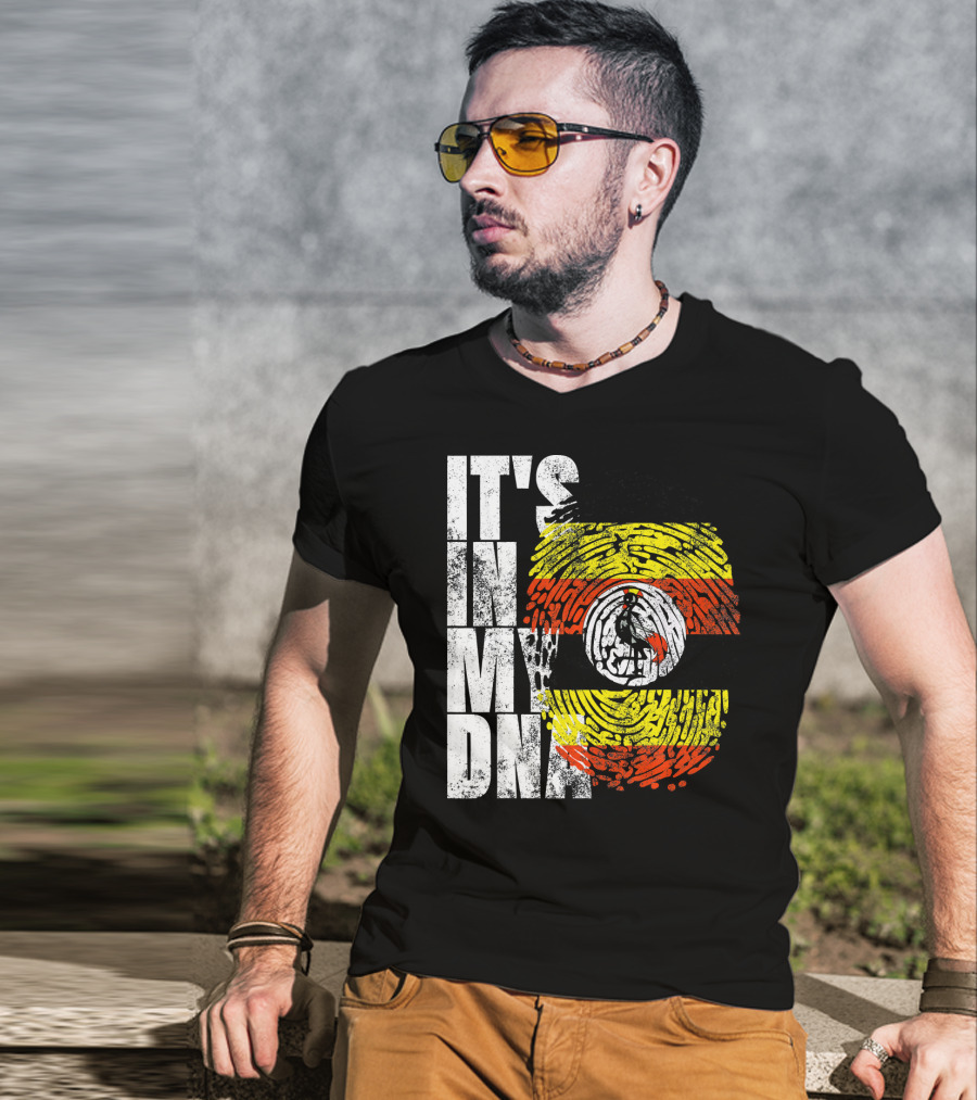 It's In My DNA Uganda African American Flag Fingerprint T-Shirt