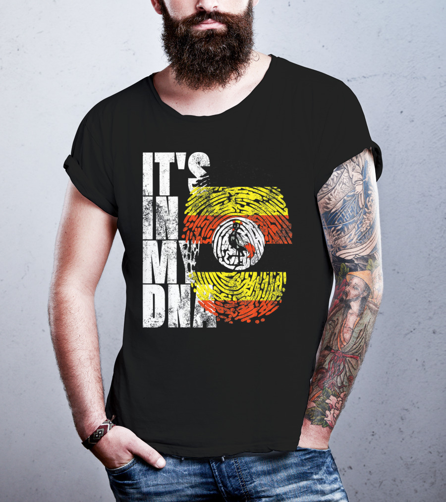 It's In My DNA Uganda African American Flag Fingerprint T-Shirt