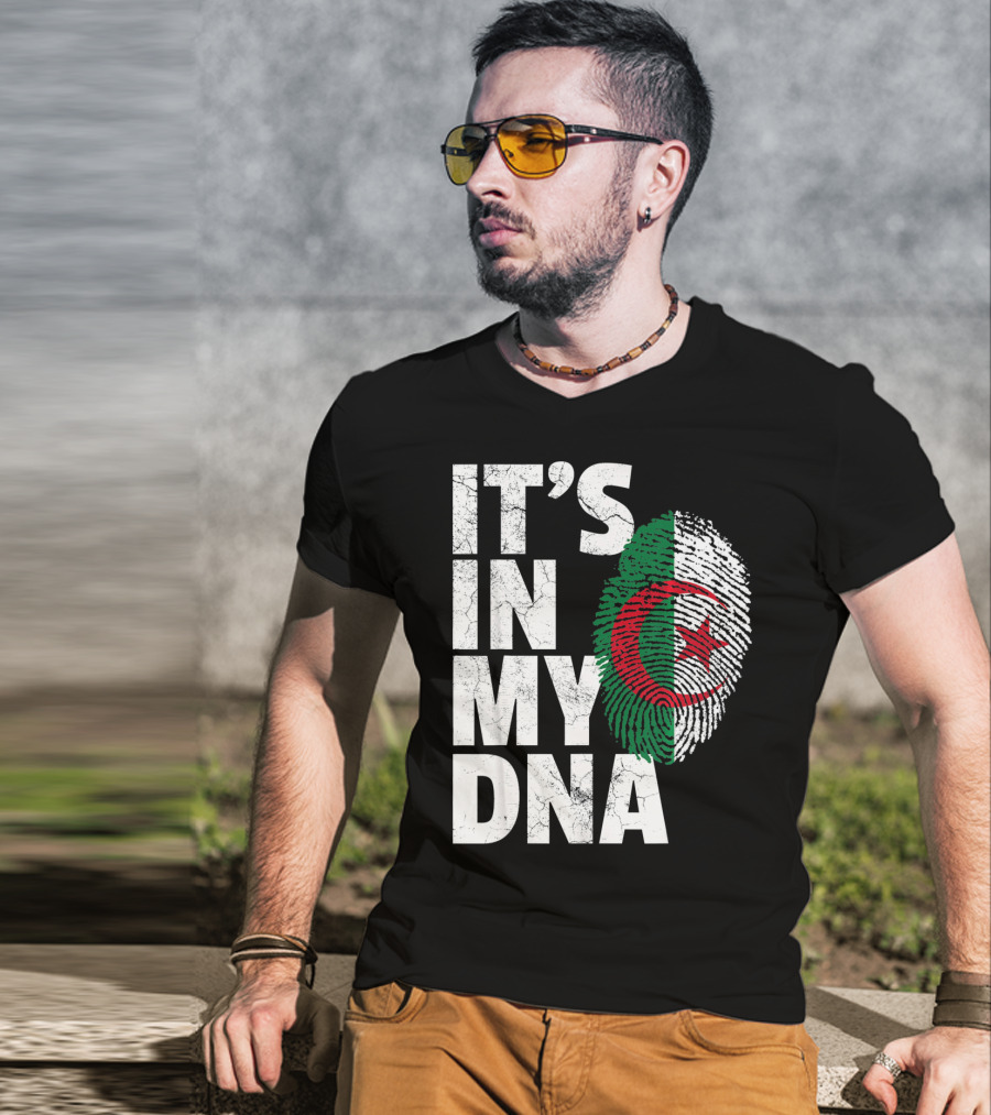 IT'S IN MY DNA Algerian Algeria Flag Fingerprint T-Shirt