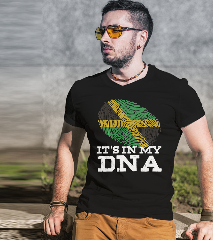 It's In My DNA Jamaican Pride Fingerprint Flag T-Shirt