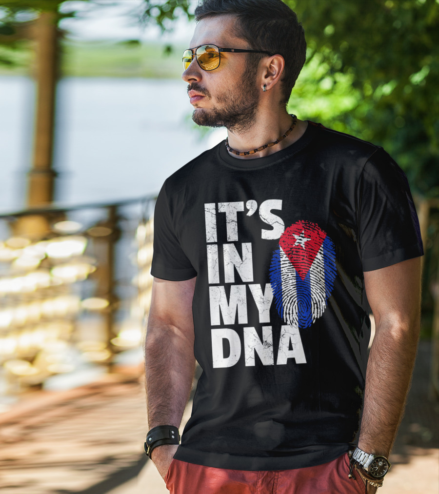 IT'S IN MY DNA Cuba Flag Cuban Pride Fingerprint T-Shirt