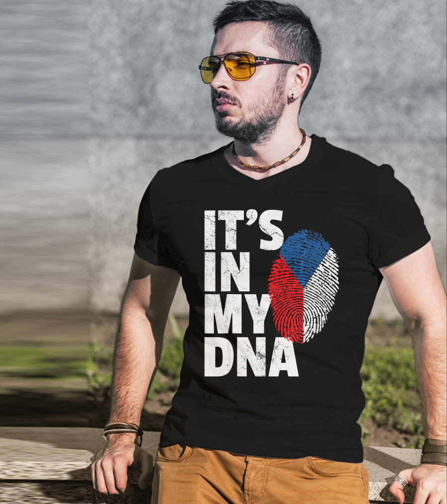 IT'S IN MY DNA Czechia Czech Republic Fingerprint Flag T-Shirt