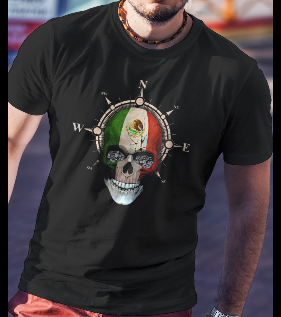 Mexico Skull Compass Flag Mexican DNA Roots T-Shirt