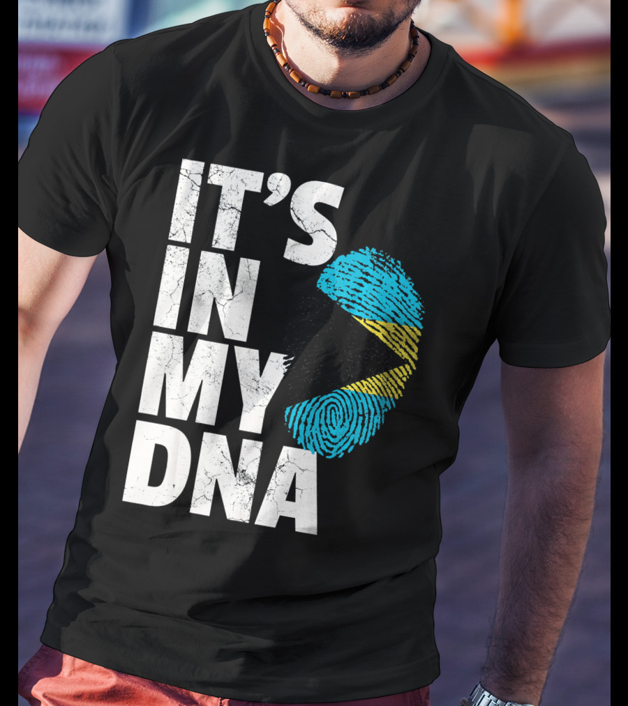 IT'S IN MY DNA Bahamas Bahamian Flag Fingerprint T-Shirt