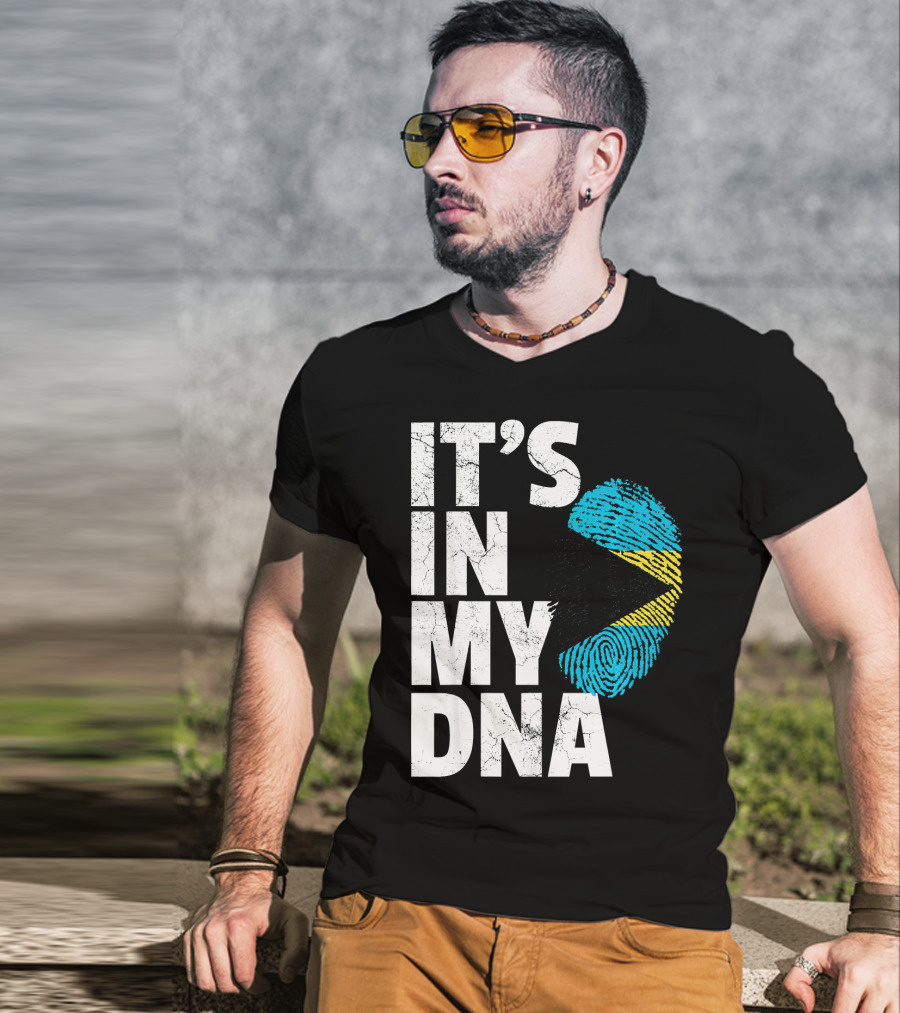 IT'S IN MY DNA Bahamas Bahamian Flag Fingerprint T-Shirt