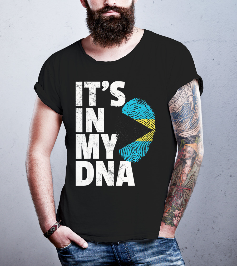 IT'S IN MY DNA Bahamas Bahamian Flag Fingerprint T-Shirt