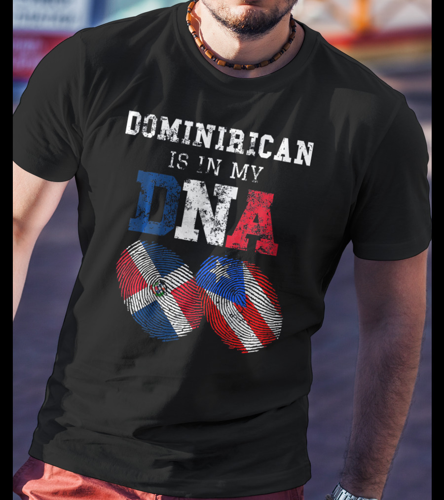 Dominirican Is In My DNA Puerto Rico Republica Flag Fingerprints T-Shirt