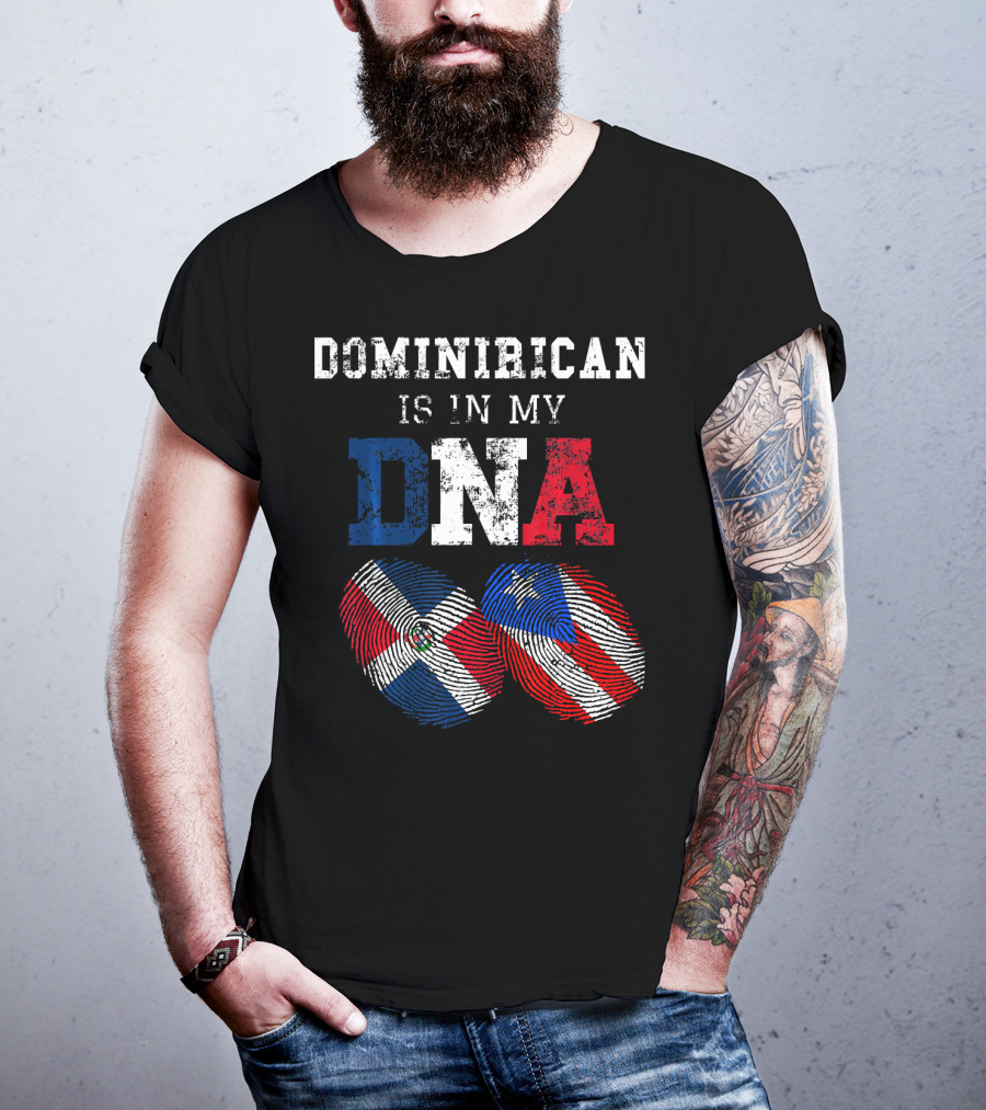 Dominirican Is In My DNA Puerto Rico Republica Flag Fingerprints T-Shirt